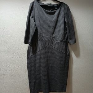 White House Black Market Charcoal Sheath Dress with Silver Pinstripes